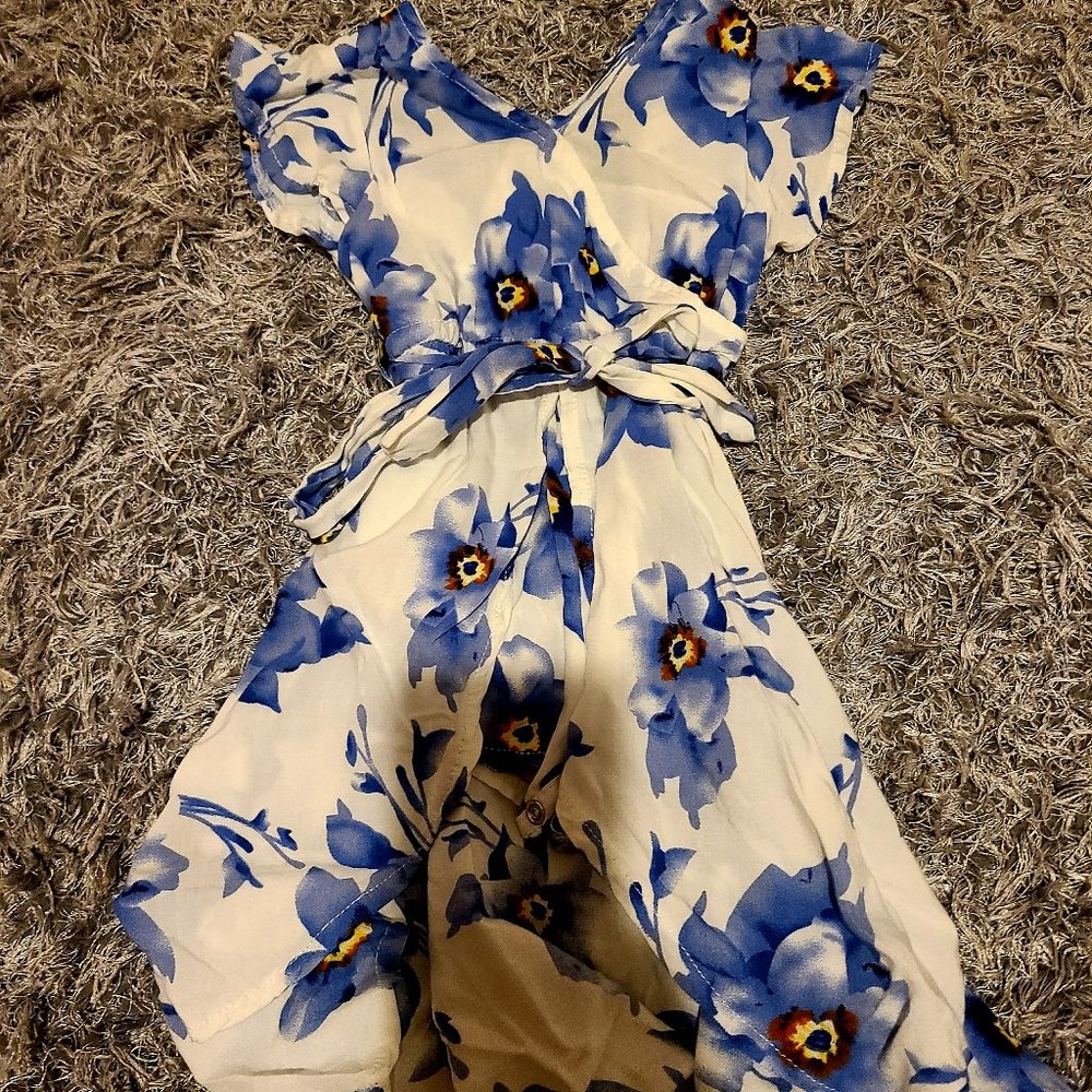 Baby Girl Blue and White Floral Romper